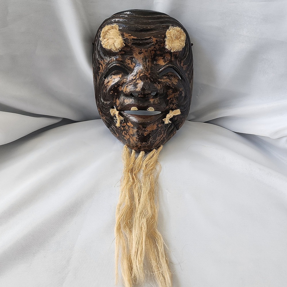Japanese Noh Theater Mask‎ Antique Old Man Hand Crafted Folk Art Rare Original